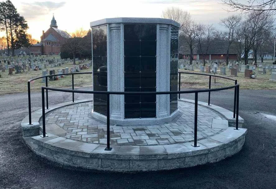 72 niche round columbarium with fluted columns and a railing
